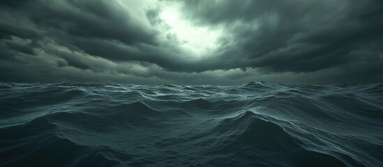 Poster - Dramatic seascape under stormy skies with turbulent waves and dark clouds creating a moody atmospheric scene.