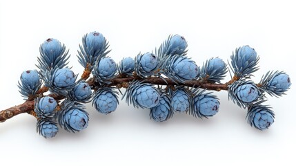 Aufkleber - Blue fir branch with unique blue cones isolated on a white background showcasing its natural beauty and intricate details.