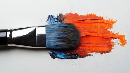 Aufkleber - Vibrant paint strokes with a brush on a white background showcasing artistic creativity and color blending techniques