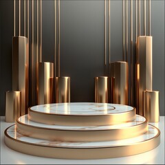 Aufkleber - Technological golden podium, Futuristic Podium for Product Presentation.