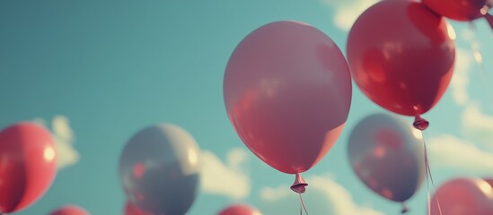 Aufkleber - Colorful balloons floating against a clear blue sky creating a festive and cheerful atmosphere for celebrations and joyful occasions.