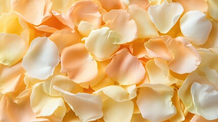 Poster - Soft pastel rose petals arranged on a light background creating a serene and delicate floral aesthetic for backgrounds or decor.
