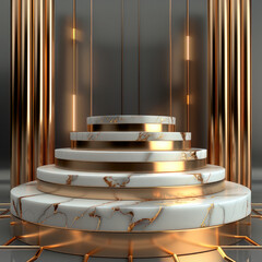Aufkleber - Technological golden podium, Futuristic Podium for Product Presentation.