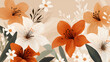 © alexandre - A charming and elegant illustration of orange lilies and white daisies surrounded by soft green leaves, with a textured neutral background enhancing the composition's delicacy.