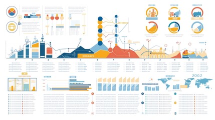 Poster - Infographic design showing a timeline graph for product launches, paired with bar charts illustrating their impact on market share.
