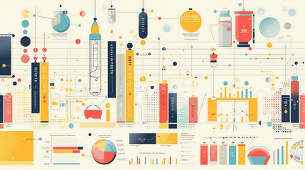 Poster - Infographic design showing a timeline graph for product launches, paired with bar charts illustrating their impact on market share.