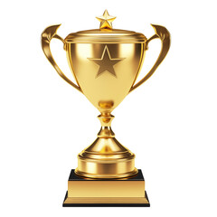 gold trophy cup isolated on transparent white background, clipping path