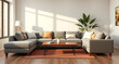 © Zars - interior with sofa and wooden coffee table - 3d rendered illustration