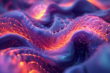Poster - Abstract colorful glowing particles flowing.