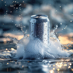 Poster - A can of white energy drink is sitting in the ice block.