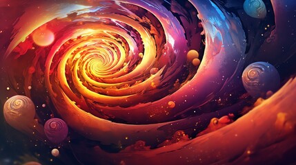 Wall Mural - Abstract swirling cosmos artwork with planets and nebula.