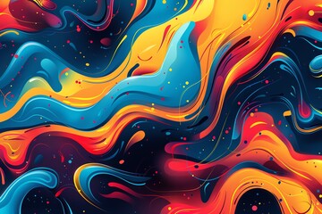 Poster - Abstract swirling vibrant blue, orange, and red paint.