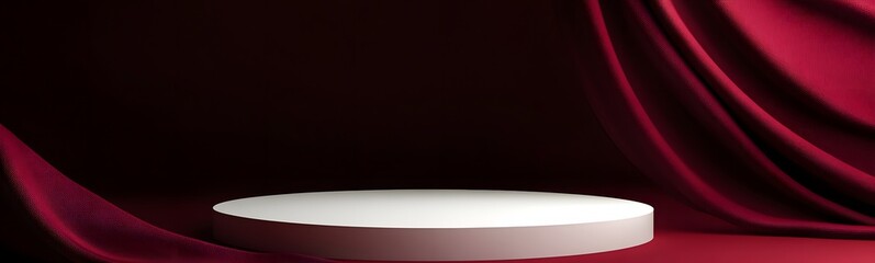 Fototapete - Smooth white podium with clean edges, set against a rich, deep burgundy background with empty space to feature a product.