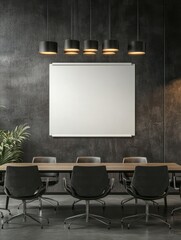 Poster - contemporary meeting office with blank banner on wall, table and chairs. workplace and lifestyle con