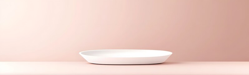 Fototapete - Minimalist white podium with a smooth surface, placed against a soft pastel pink background, leaving plenty of space for product display.