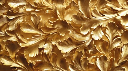 Poster - Intricate luxury gold foil texture featuring leaf patterns with detailed curves and dimensions, ideal for backgrounds and elegant design projects, luxury, artistic, textured.