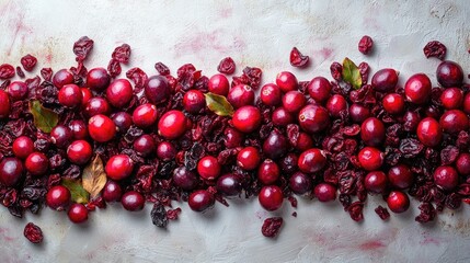 Poster - Dried cranberries and fresh cranberries beautifully arranged on a textured white background.