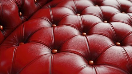 Poster - Luxury closeup of red leather upholstery showcasing elegant tufted texture and decorative buttons in a sophisticated interior design setting.