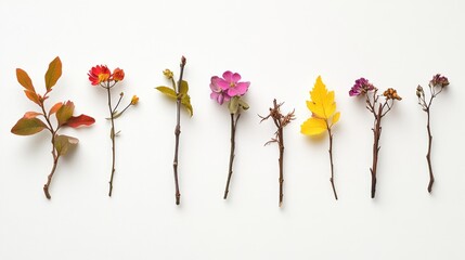 Poster - Floral Arrangement on White Background Showcasing Various Plants for Creative Design Elements