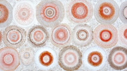 Poster - Textured coral stone wallpaper featuring concentric circular patterns in soft pinks and earthy tones for elegant interior design.
