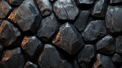 Poster - Dark textured stone surface with irregular stones arranged closely for background or design use in architectural or artistic projects.