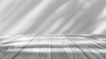 Poster - White wooden surface with soft shadows creating depth and texture ideal for backgrounds and product displays in minimalistic photography.
