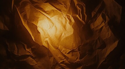 Poster - Crumpled vintage brown paper texture background with warm lighting effects for creative design and artistic projects.