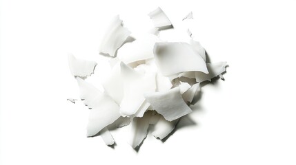 Poster - coconut flakes arranged artistically on a white background showcasing natural texture and purity sui