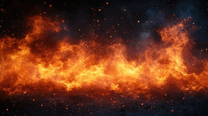 Poster - Dynamic flames creating an abstract fiery texture against a dark background showcasing the power and beauty of a blazing fire scene.