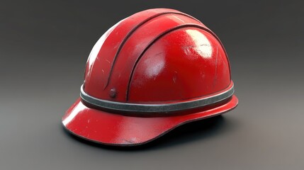 Red Safety Helmet with Wear and Tear for Engineering and Construction Use