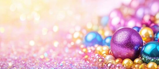 Poster - Vibrant colorful festive beads with bokeh effect ideal for postcards or banners celebrating parties and joyful occasions