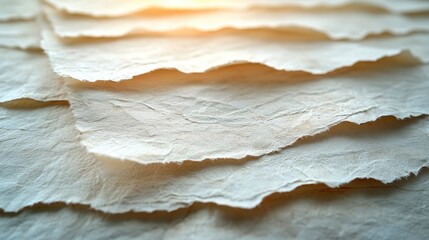 Poster - Close up of textured paper sheets layered with soft lighting for copy space in creative and artistic presentations
