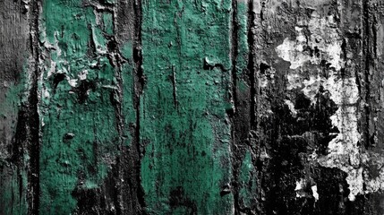 Poster - Peeling green paint on a weathered concrete wall creating an abstract textured background for artistic compositions or design projects
