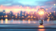 © YoursTrulyPhotos - glowing lightbulb on a table against a softly blurred background symbolizes innovation creativity bright ideas and inspiration representing moments of clarity and potential for problem-solving