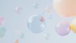 © aubriella - An inspiring image of various-sized, colorful bubbles floating and merging into a single, clear sphere against a soft