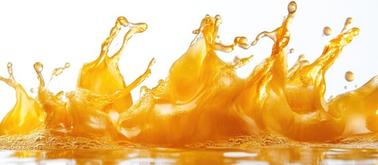Aufkleber - Splash of vibrant orange liquid on a white background showcasing dynamic movement and texture in fluid art photography