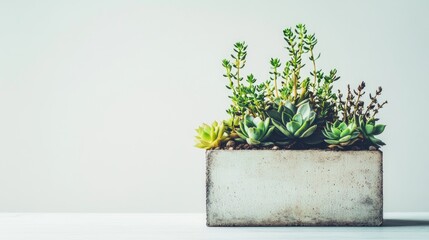 Canvas Print - Miniature garden of lush succulents in a stylish concrete planter designed for indoor spaces perfect for home decor and hobby enthusiasts