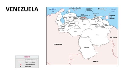  Venezuela Map. State map of Venezuela. Administrative map of Venezuela with state and capital in white color.