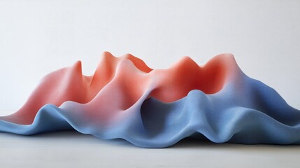 Aufkleber - Close-up of a wavy fabric flag in soft red and blue hues, elegantly draped on a smooth surface, showcasing texture and folds, abstract design, artistic, textile patterns.