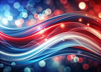 Poster - Dynamic Abstract Background with Flowing Red, Blue, and White Wavy Lines Enhanced by Bokeh Effect for Modern Art and Design Applications