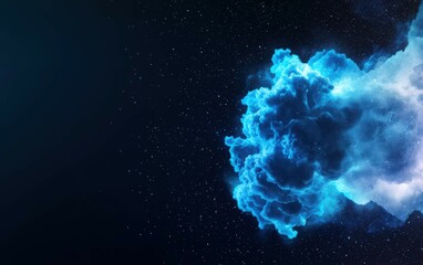 Poster - A vivid blue cloud of energy swirls against a dark background, creating a cosmic and ethereal atmosphere.