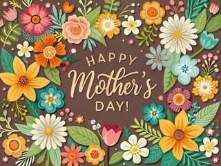  Elegant Floral Mother's Day Postcards in Flat Cartoon Design Featuring Heartfelt Messages for Celebrations in Vector Illustration Style