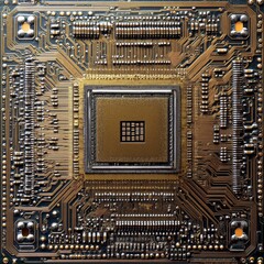 Poster - Computer board hardware motherboard microelectronics Server CPU chip semiconductor circuit core technology background or texture with processors concept electronic device
