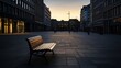 © aubriella - Urban isolation captured in a deserted city square at dawn, Reflecting the alienation in modern society, photography style