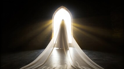 Aufkleber - A flowing veil is depicted stretching across a pointed archway poised at the moment it begins to rip apart. Bright beams of golden light filter through the opening creating an. Cartoon