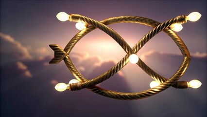 Poster - A fish symbol made of shimmering gold metallic wire entwined with small light bulbs that cast a warm inviting glow. The symbol is suspended in the air surrounded by a backdrop of. Cartoon