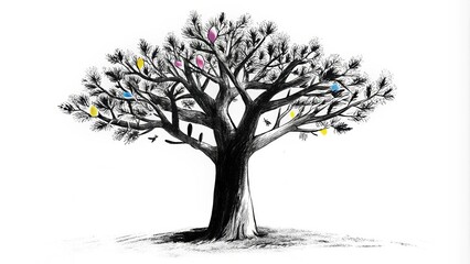 Poster - A magnificent tree of life grows in the midst of a vibrant desert its lush verdant foliage contrasting sharply with the sandy surroundings. The trunk is thick and ancient and it. Cartoon