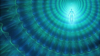 Poster - A swirling mass of translucent beams that twist and spiral around each other depicted in shades of green and azure. This artwork conveys a sense of ethereal armor wrapping a gentle. Cartoon