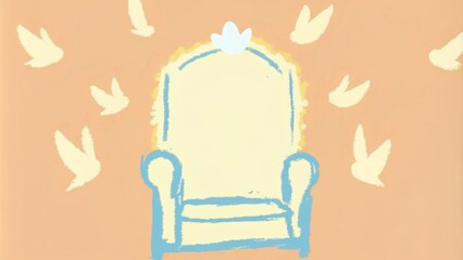 Poster - Brilliant Serenity The throne crafted from celestial essence looks almost transparent yet blazes with a brilliant inner light. Engulfing the throne a throng of angels soars. Cartoon