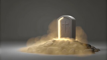 Poster - Set against a backdrop of rocky terrain the stone is depicted as having recently moved leaving visible traces in the dust. Flickers of light dance at the tombs entrance giving a. Cartoon